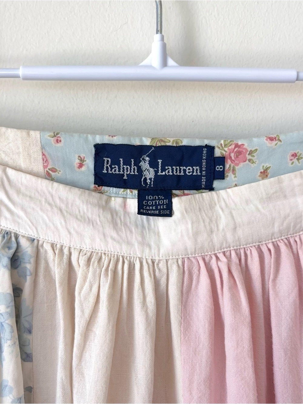 Vintage 80s Ralph Lauren Patchwork Quilt Skirt Size 8 Floral Pastel Blue Label - Picture 3 of 15